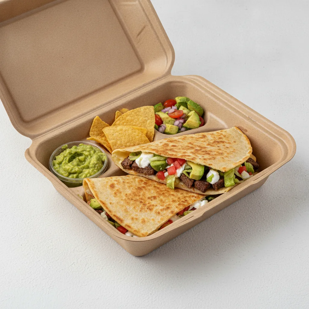 Quesadilla Box — Steak with Guacamole and Chips / Avocado Salad Quesadilla Box — Steak with Guacamole and Chips / Avocado Salad