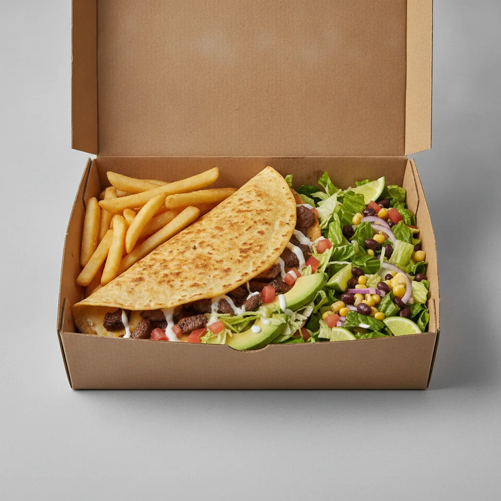 Quesadilla Box — Steak with French Fries / Mexican Salad Quesadilla Box — Steak with French Fries / Mexican Salad