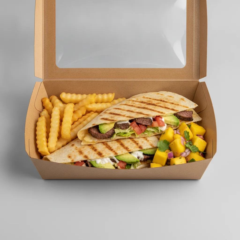 Quesadilla Box — Steak with French Fries / Mango Salad Quesadilla Box — Steak with French Fries / Mango Salad