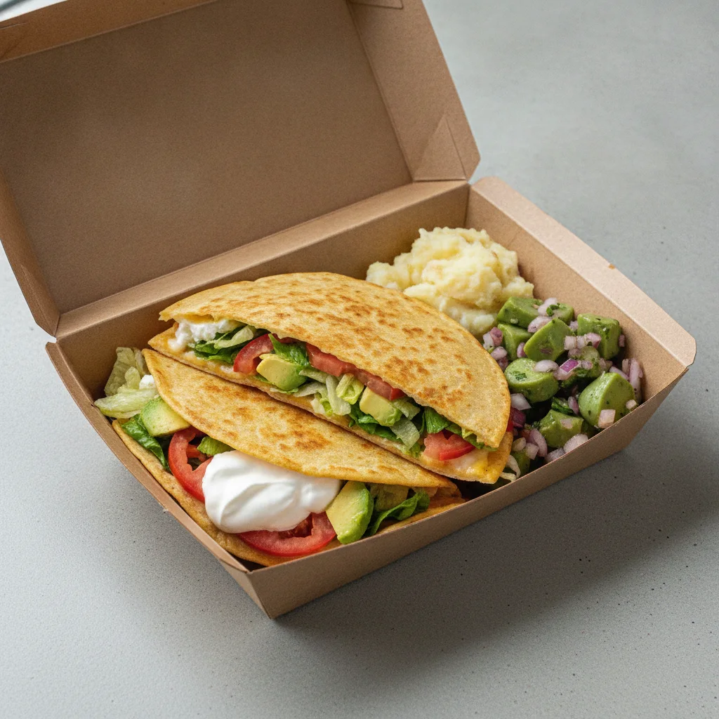 Quesadilla Box — Steak with Mashed Potato / Nopalitos Salad Quesadilla Box — Steak with Mashed Potato / Nopalitos Salad