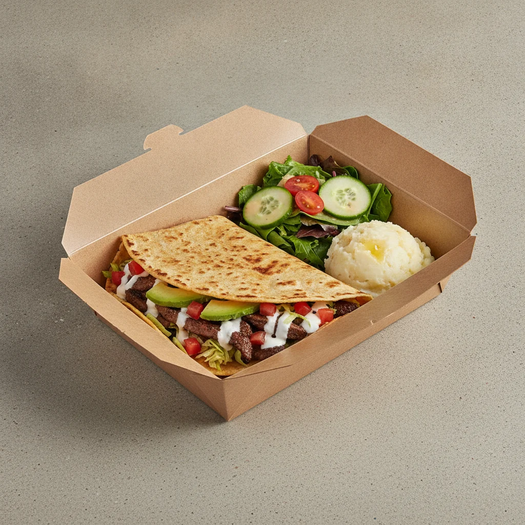 Quesadilla Box — Steak with Mashed Potato / Green Salad Quesadilla Box — Steak with Mashed Potato / Green Salad