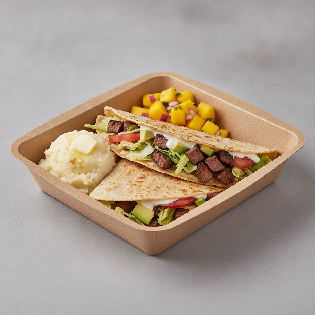 Quesadilla Box — Steak with Mashed Potato / Mango Salad Quesadilla Box — Steak with Mashed Potato / Mango Salad