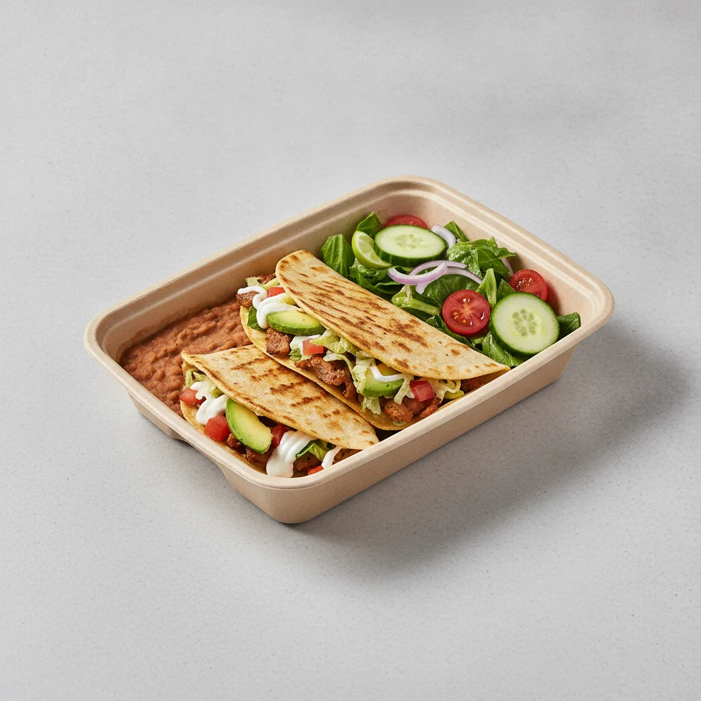 Quesadilla Box — Al Pastor with Refried Beans / Mexican Salad Quesadilla Box — Al Pastor with Refried Beans / Mexican Salad