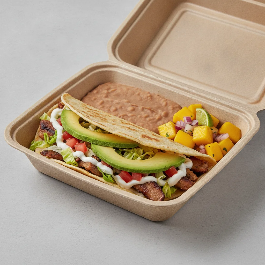 Quesadilla Box — Al Pastor with Refried Beans / Mango Salad Quesadilla Box — Al Pastor with Refried Beans / Mango Salad