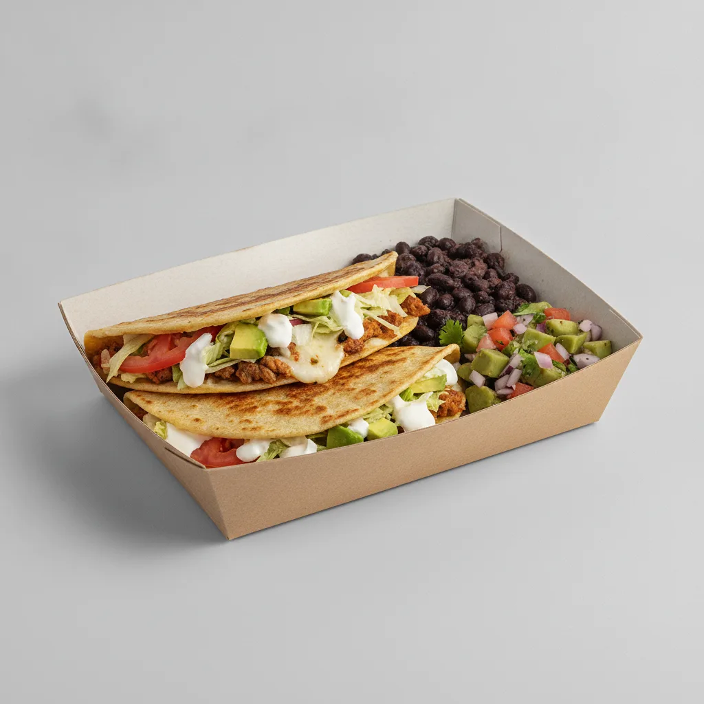 Quesadilla Box — Al Pastor with Black Beans / Nopalitos Salad Quesadilla Box — Al Pastor with Black Beans / Nopalitos Salad
