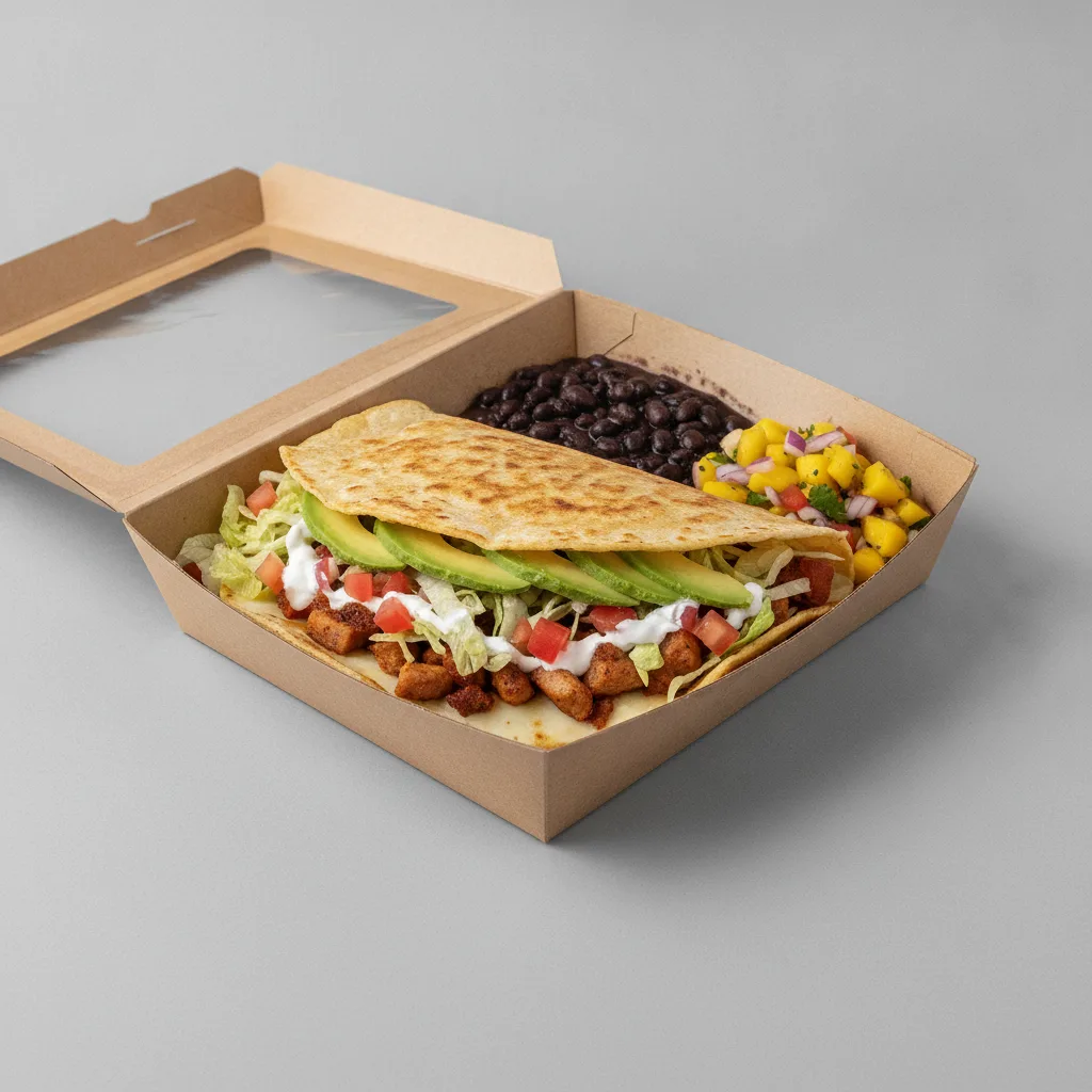 Quesadilla Box — Al Pastor with Black Beans / Mango Salad Quesadilla Box — Al Pastor with Black Beans / Mango Salad
