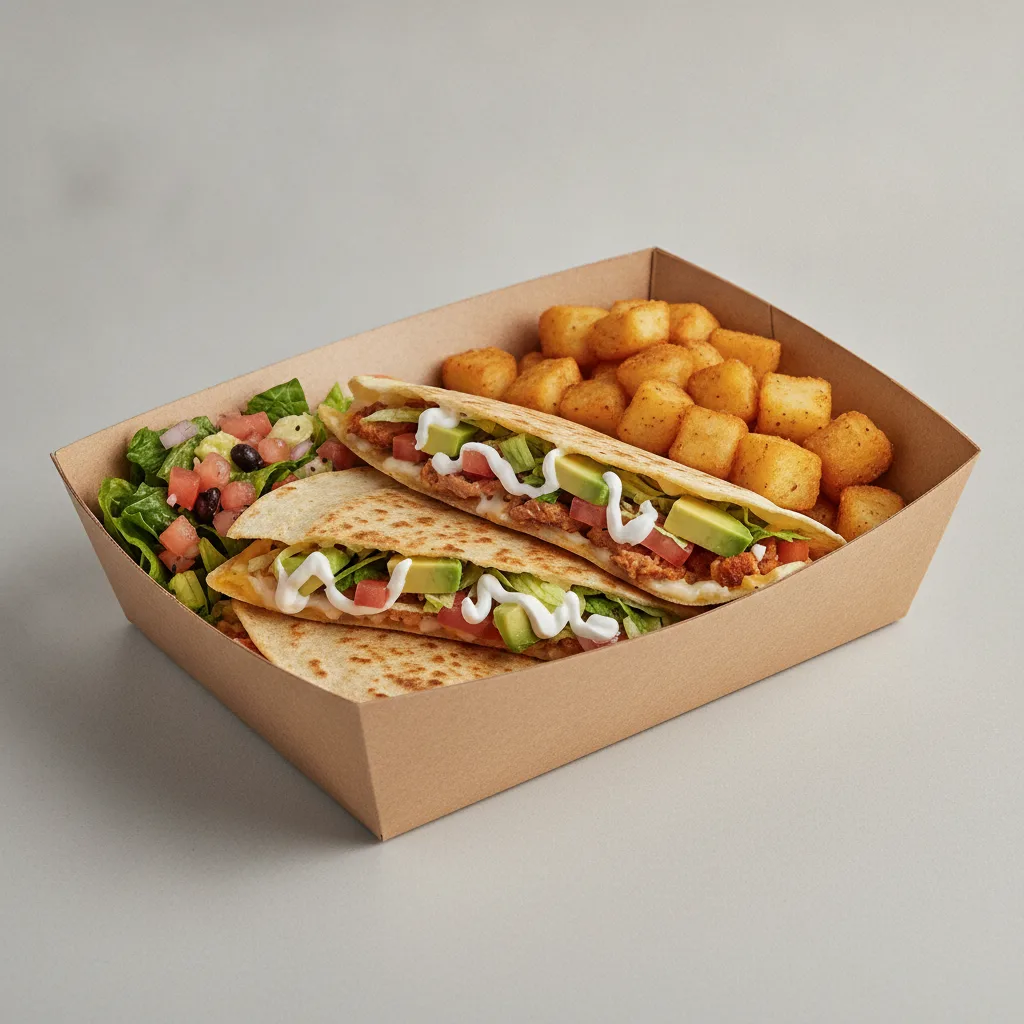 Quesadilla Box — Al Pastor with Home Fries / Mexican Salad Quesadilla Box — Al Pastor with Home Fries / Mexican Salad