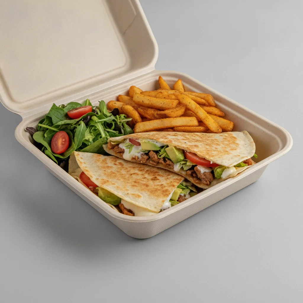 Quesadilla Box — Al Pastor with Home Fries / Green Salad Quesadilla Box — Al Pastor with Home Fries / Green Salad