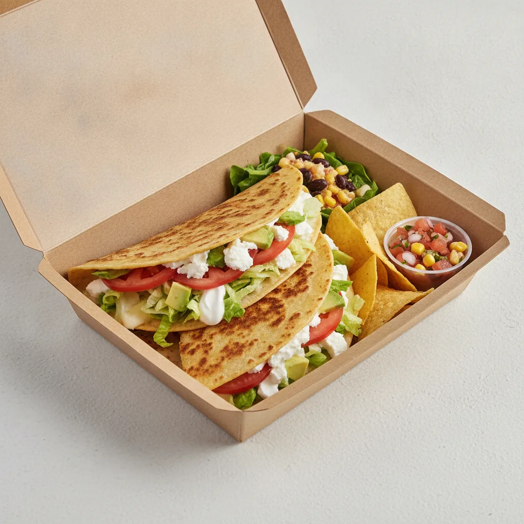 Quesadilla Box — Al Pastor with Pico and Chips / Mexican Salad Quesadilla Box — Al Pastor with Pico and Chips / Mexican Salad
