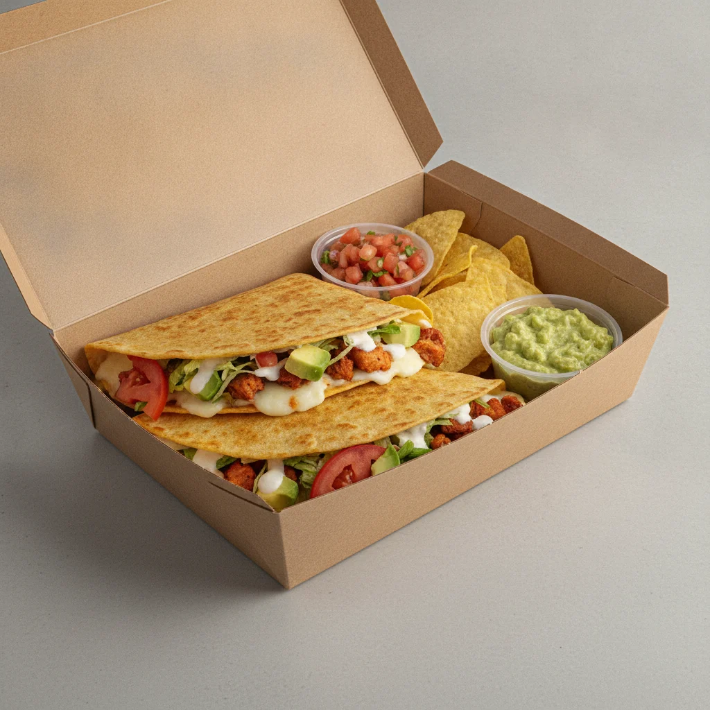 Quesadilla Box — Al Pastor with Pico and Chips / Avocado Salad Quesadilla Box — Al Pastor with Pico and Chips / Avocado Salad
