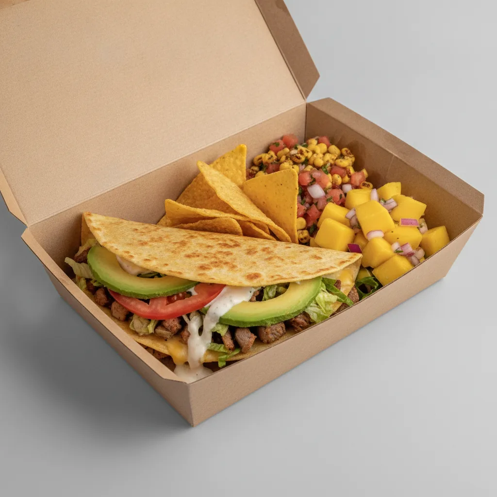 Quesadilla Box — Al Pastor with Pico and Chips / Mango Salad Quesadilla Box — Al Pastor with Pico and Chips / Mango Salad