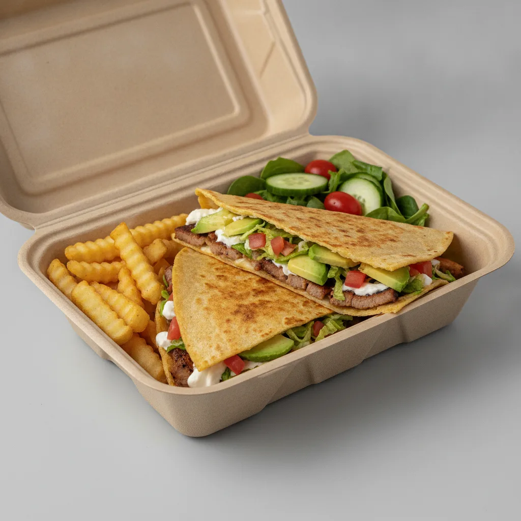 Quesadilla Box — Al Pastor with French Fries / Green Salad Quesadilla Box — Al Pastor with French Fries / Green Salad