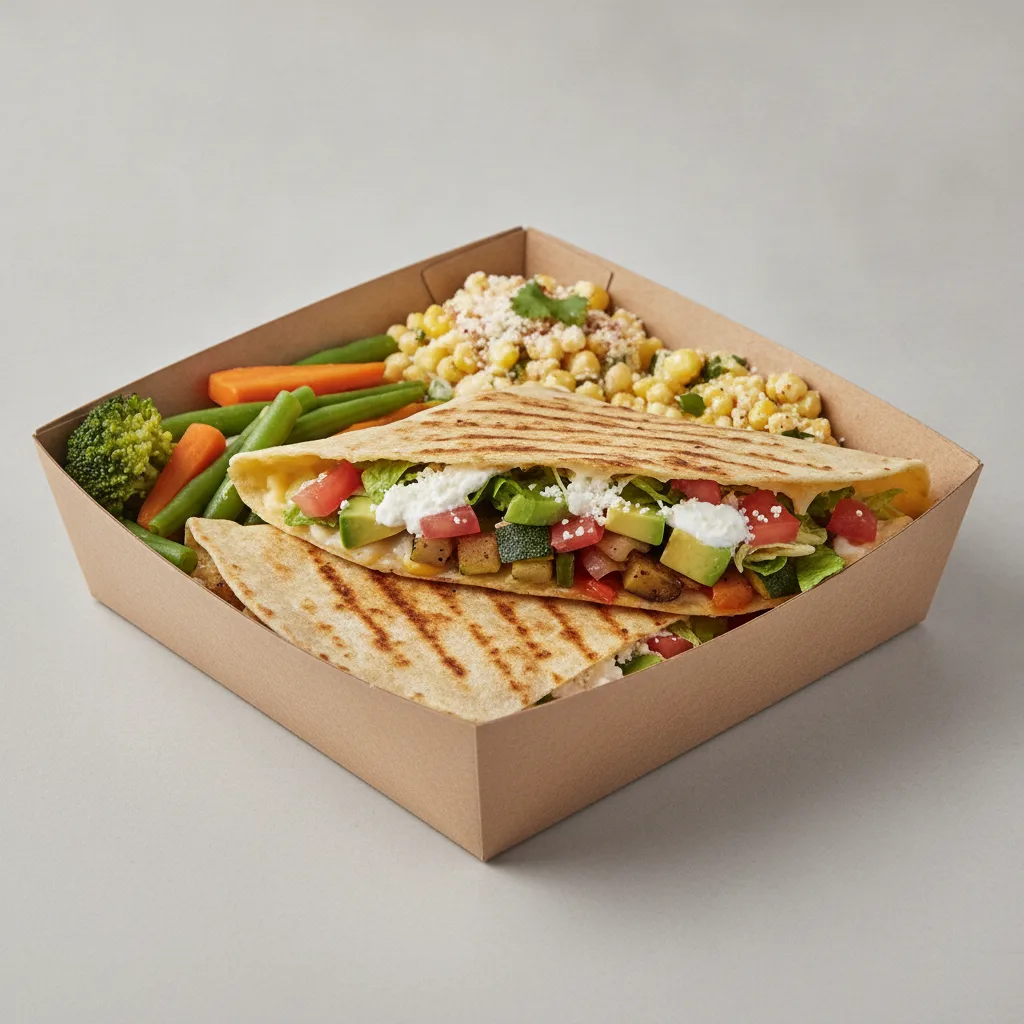 Quesadilla Box — Mix Veggies — Steamed Veggies / Street Corn Salad Quesadilla Box — Mix Veggies — Steamed Veggies / Street Corn Salad