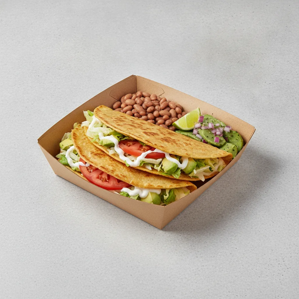 Quesadilla Box — Mix Veggies — Pinto Beans / Nopalitos Salad Quesadilla Box — Mix Veggies — Pinto Beans / Nopalitos Salad