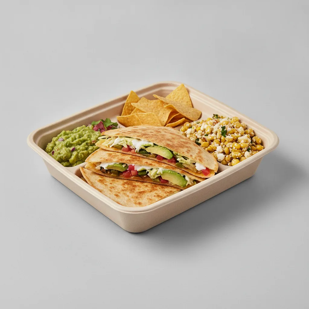 Quesadilla Box — Mix Veggies with Guacamole and Chips / Street Corn Salad Quesadilla Box — Mix Veggies with Guacamole and Chips / Street Corn Salad