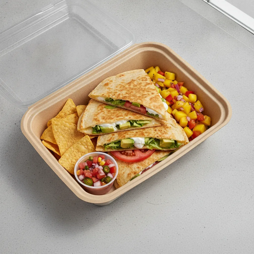 Quesadilla Box — Mix Veggies with Pico and Chips / Mango Salad Quesadilla Box — Mix Veggies with Pico and Chips / Mango Salad