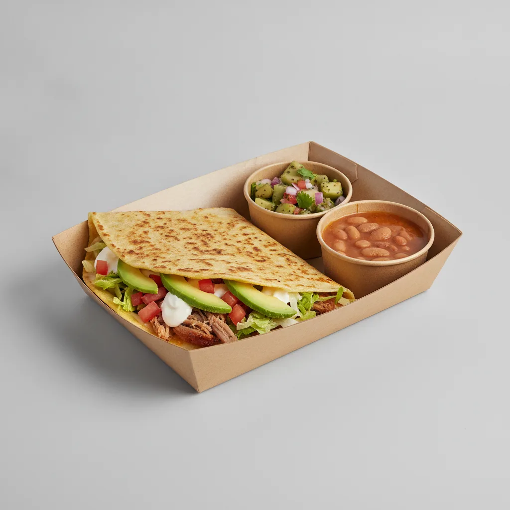 Quesadilla Box — Carnitas — Pinto Beans / Nopalitos Salad Quesadilla Box — Carnitas — Pinto Beans / Nopalitos Salad