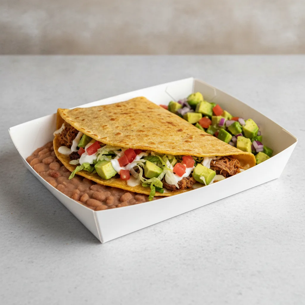 Quesadilla Box — Carnitas — Pinto Beans / Avocado Salad Quesadilla Box — Carnitas — Pinto Beans / Avocado Salad