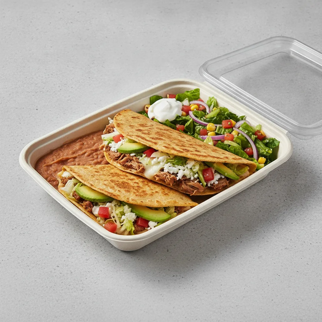 Quesadilla Box — Carnitas with Refried Beans / Mexican Salad Quesadilla Box — Carnitas with Refried Beans / Mexican Salad