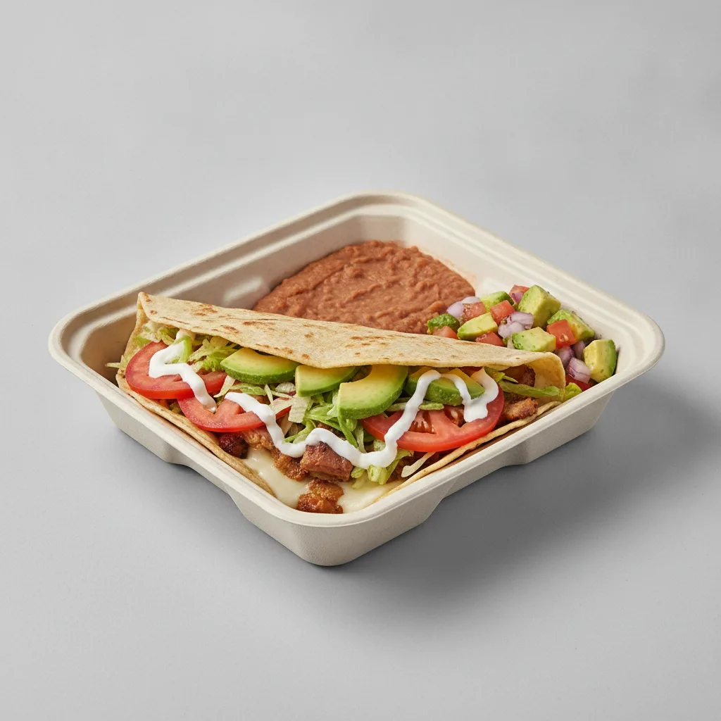 Quesadilla Box — Carnitas with Refried Beans / Avocado Salad Quesadilla Box — Carnitas with Refried Beans / Avocado Salad