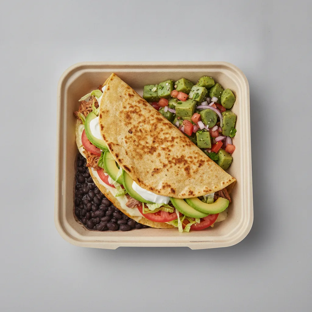 Quesadilla Box — Carnitas with Black Beans / Nopalitos Salad Quesadilla Box — Carnitas with Black Beans / Nopalitos Salad