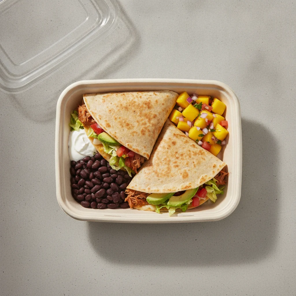 Quesadilla Box — Carnitas with Black Beans / Mango Salad Quesadilla Box — Carnitas with Black Beans / Mango Salad