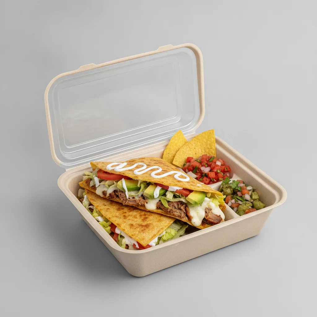 Quesadilla Box — Carnitas with Pico and Chips / Nopalitos Salad Quesadilla Box — Carnitas with Pico and Chips / Nopalitos Salad