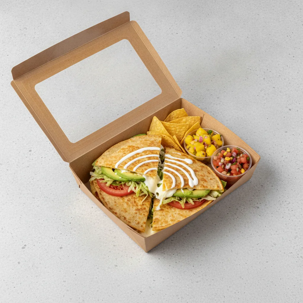 Quesadilla Box — Carnitas with Pico and Chips / Mango Salad Quesadilla Box — Carnitas with Pico and Chips / Mango Salad
