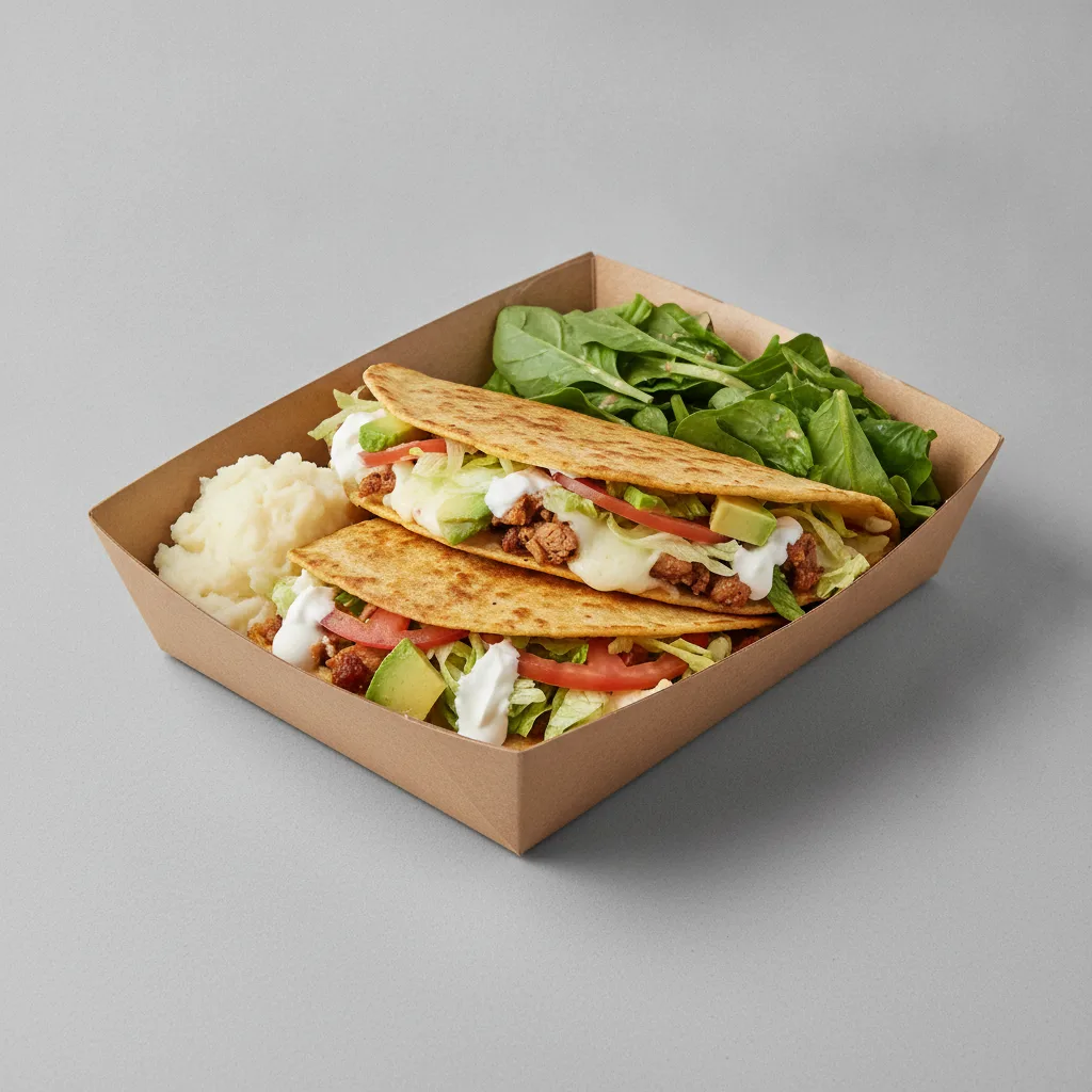 Quesadilla Box — Carnitas with Mashed Potato / Green Salad Quesadilla Box — Carnitas with Mashed Potato / Green Salad