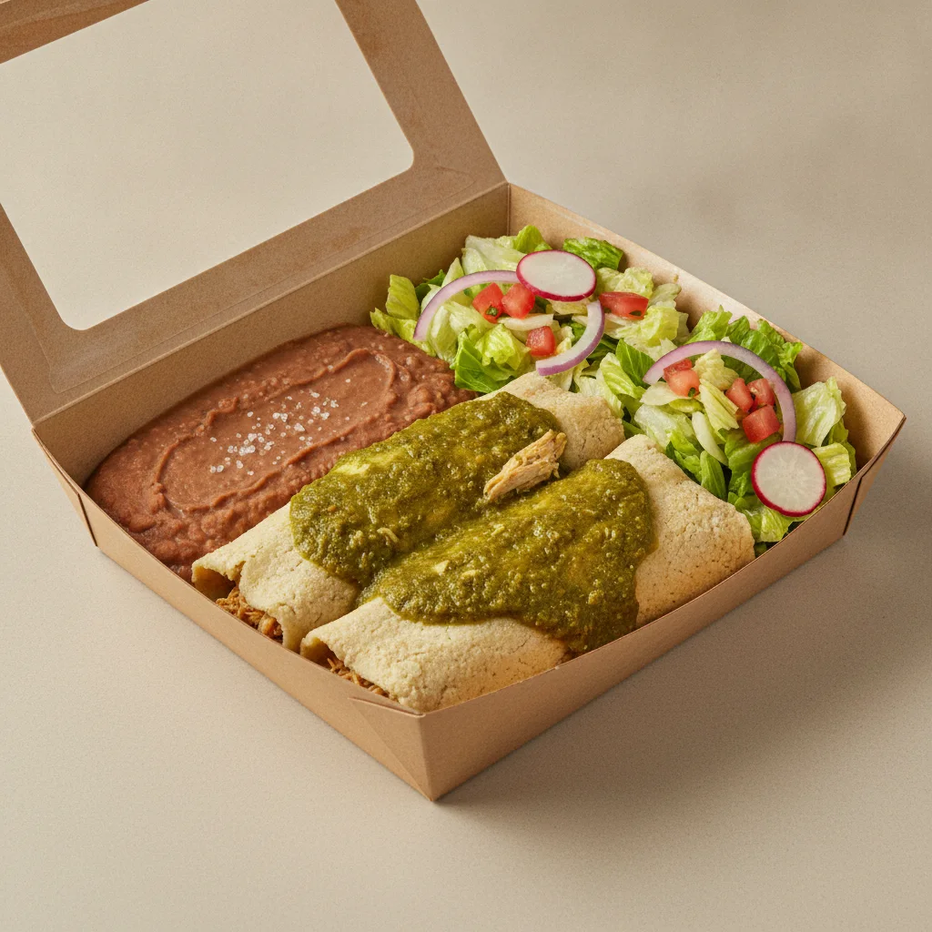 Tamales Box — Chicken Green Salsa with Refried Beans / Mexican Salad Tamales Box — Chicken Green Salsa with Refried Beans / Mexican Salad