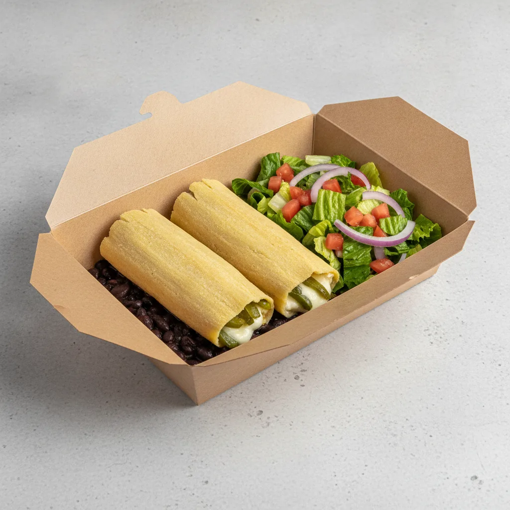 Tamales Box — Cheese w/ Rajas with Black Beans / Mexican Salad Tamales Box — Cheese w/ Rajas with Black Beans / Mexican Salad