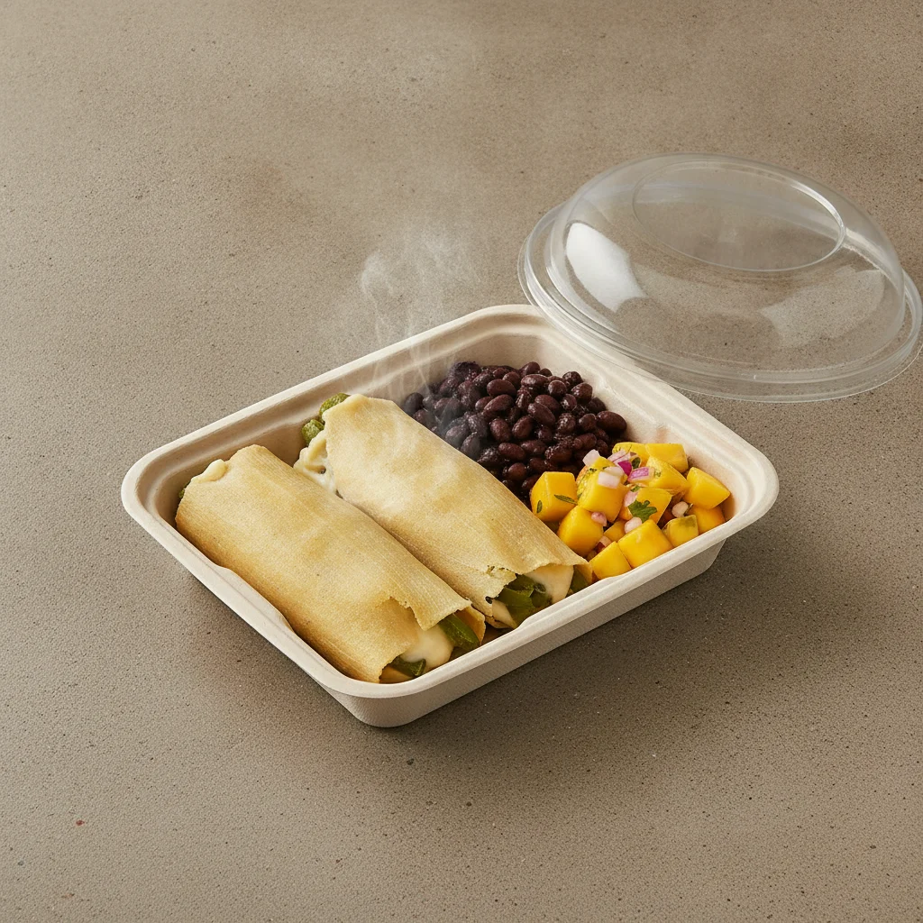 Tamales Box — Cheese w/ Rajas with Black Beans / Mango Salad Tamales Box — Cheese w/ Rajas with Black Beans / Mango Salad