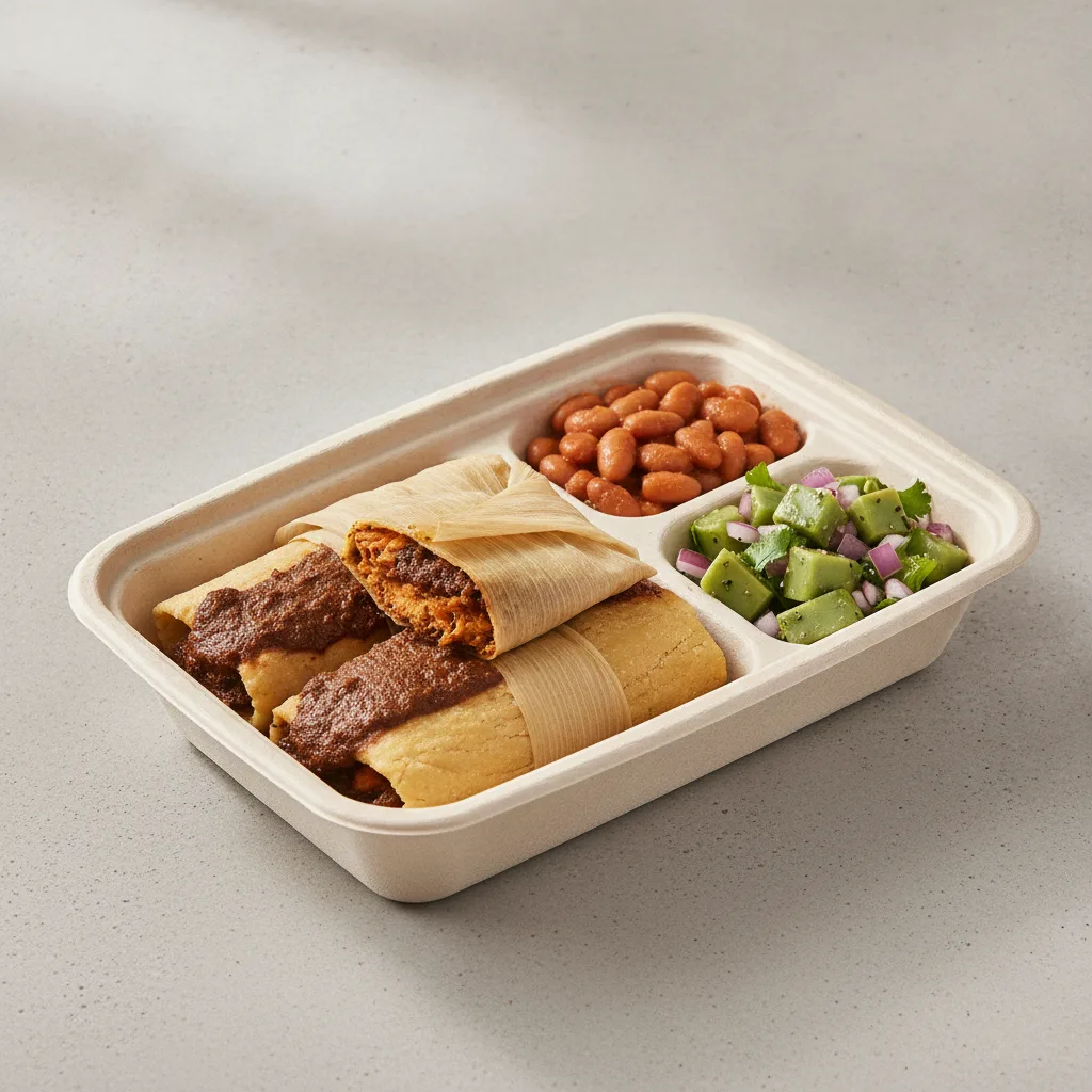 Tamales Box — Chicken Mole — Pinto Beans / Nopalitos Salad Tamales Box — Chicken Mole — Pinto Beans / Nopalitos Salad