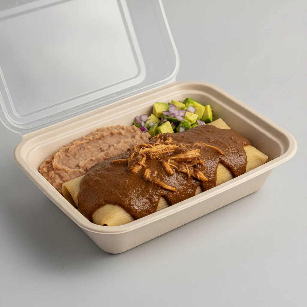 Tamales Box — Chicken Mole with Refried Beans / Avocado Salad Tamales Box — Chicken Mole with Refried Beans / Avocado Salad