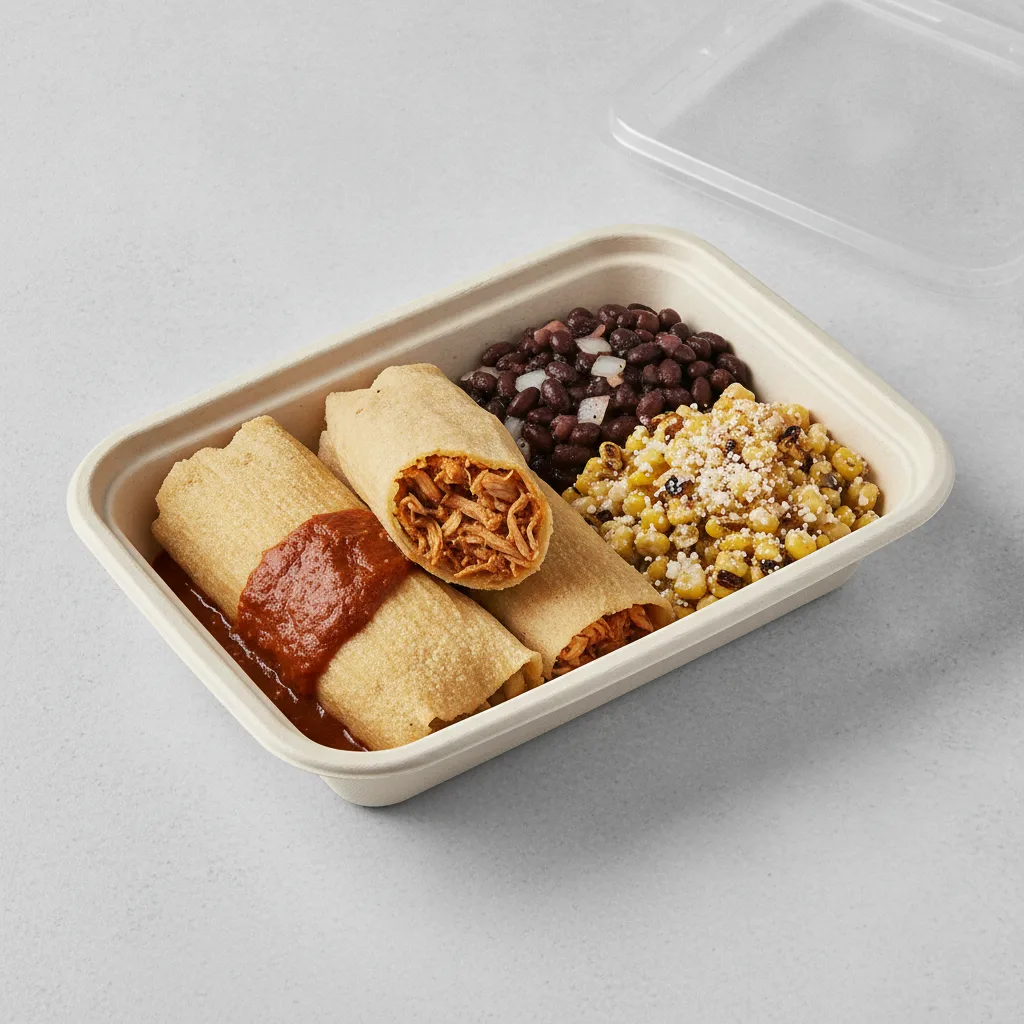 Tamales Box — Chicken Mole with Black Beans / Street Corn Salad Tamales Box — Chicken Mole with Black Beans / Street Corn Salad