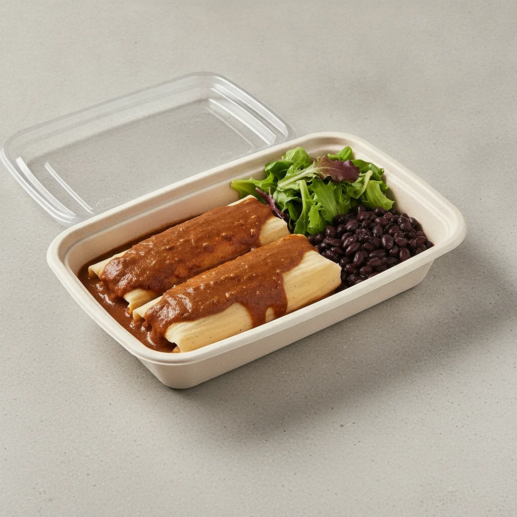 Tamales Box — Chicken Mole with Black Beans / Green Salad Tamales Box — Chicken Mole with Black Beans / Green Salad