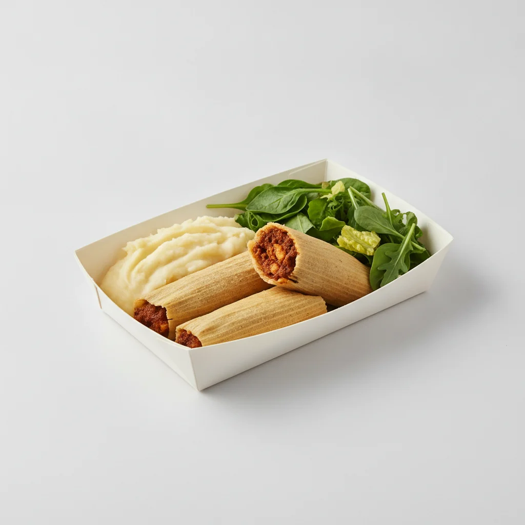 Tamales Box — Chicken Mole with Mashed Potato / Green Salad Tamales Box — Chicken Mole with Mashed Potato / Green Salad