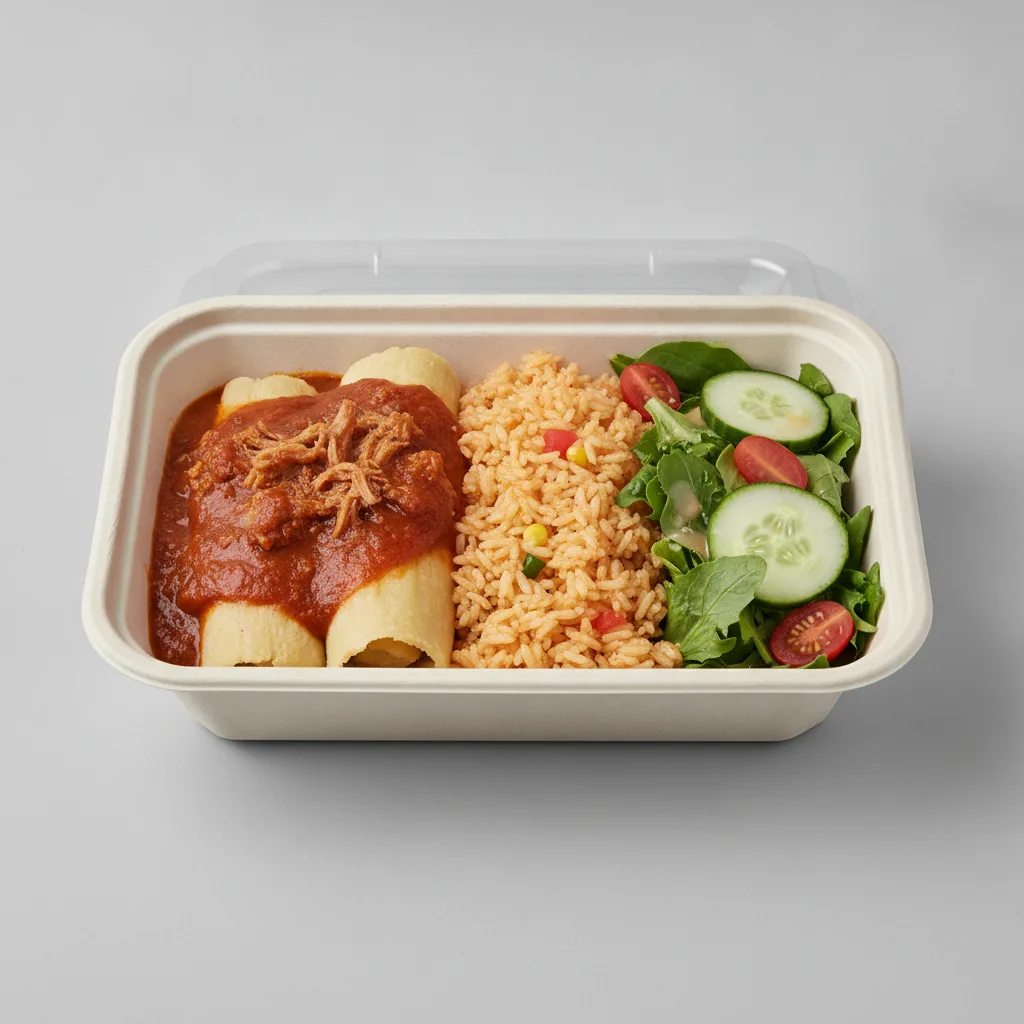 Tamales Box — Pork w/ Red Sauce — Mexican Rice / Green Salad Tamales Box — Pork w/ Red Sauce — Mexican Rice / Green Salad