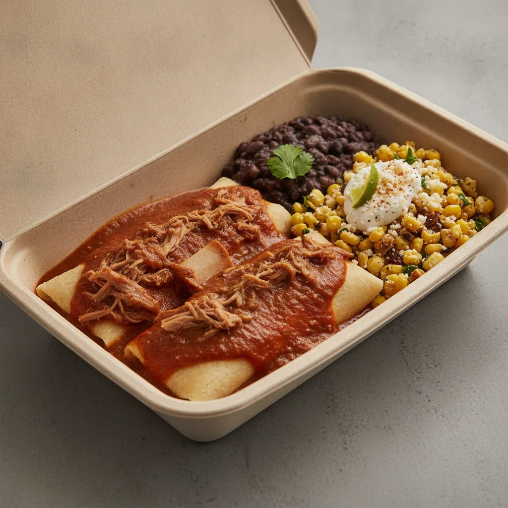 Tamales Box — Pork w/ Red Sauce with Black Beans / Street Corn Salad Tamales Box — Pork w/ Red Sauce with Black Beans / Street Corn Salad