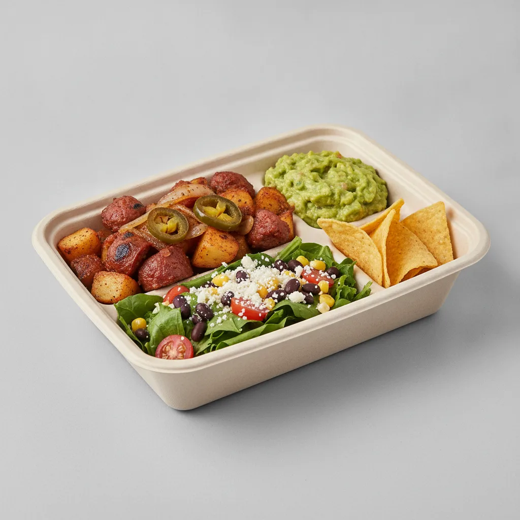 Chorizo Potatoes Boxed Lunch — Guacamole and Chips / Mexican House Salad Chorizo Potatoes Boxed Lunch — Guacamole and Chips / Mexican House Salad