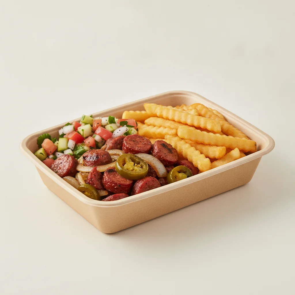 Chorizo Potatoes Boxed Lunch — French Fries / Nopalitos Salad Chorizo Potatoes Boxed Lunch — French Fries / Nopalitos Salad