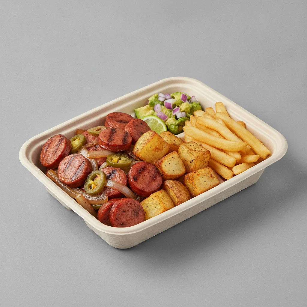 Chorizo Potatoes Boxed Lunch — French Fries / Avocado Salad Chorizo Potatoes Boxed Lunch — French Fries / Avocado Salad
