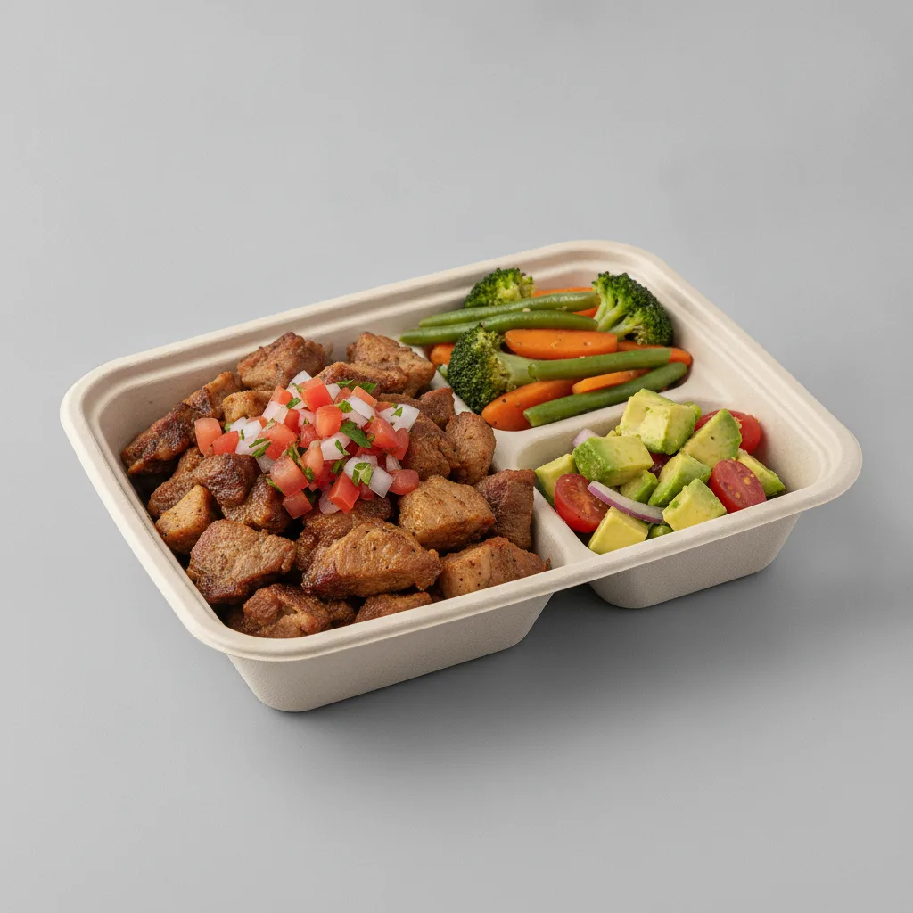 Carnitas Boxed Lunch with Steamed Mix Veggies / Avocado Salad Carnitas Boxed Lunch with Steamed Mix Veggies / Avocado Salad