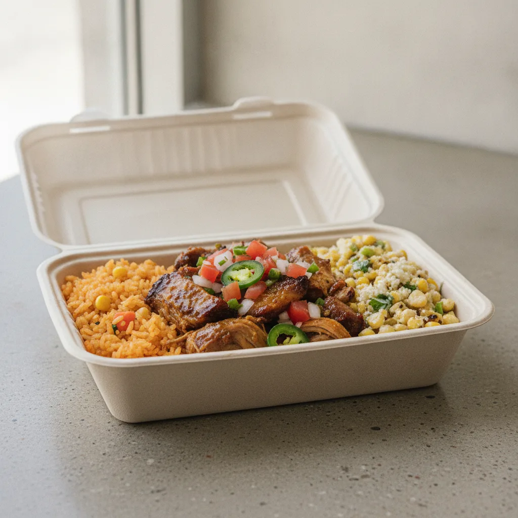 Carnitas Boxed Lunch — Mexican Rice / Street Corn Salad Carnitas Boxed Lunch — Mexican Rice / Street Corn Salad