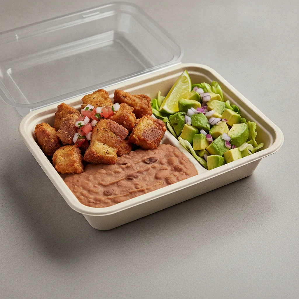 Carnitas Boxed Lunch with Refried Pinto Beans / Avocado Salad Carnitas Boxed Lunch with Refried Pinto Beans / Avocado Salad