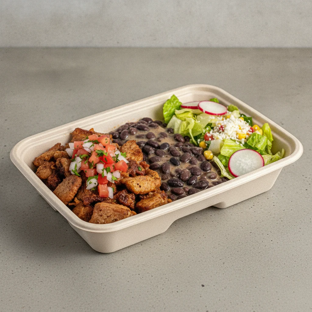 Carnitas Boxed Lunch — Black Beans / Mexican House Salad Carnitas Boxed Lunch — Black Beans / Mexican House Salad