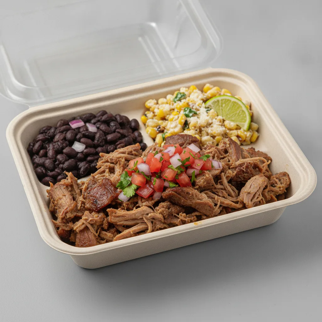 Carnitas Boxed Lunch — Black Beans / Street Corn Salad Carnitas Boxed Lunch — Black Beans / Street Corn Salad