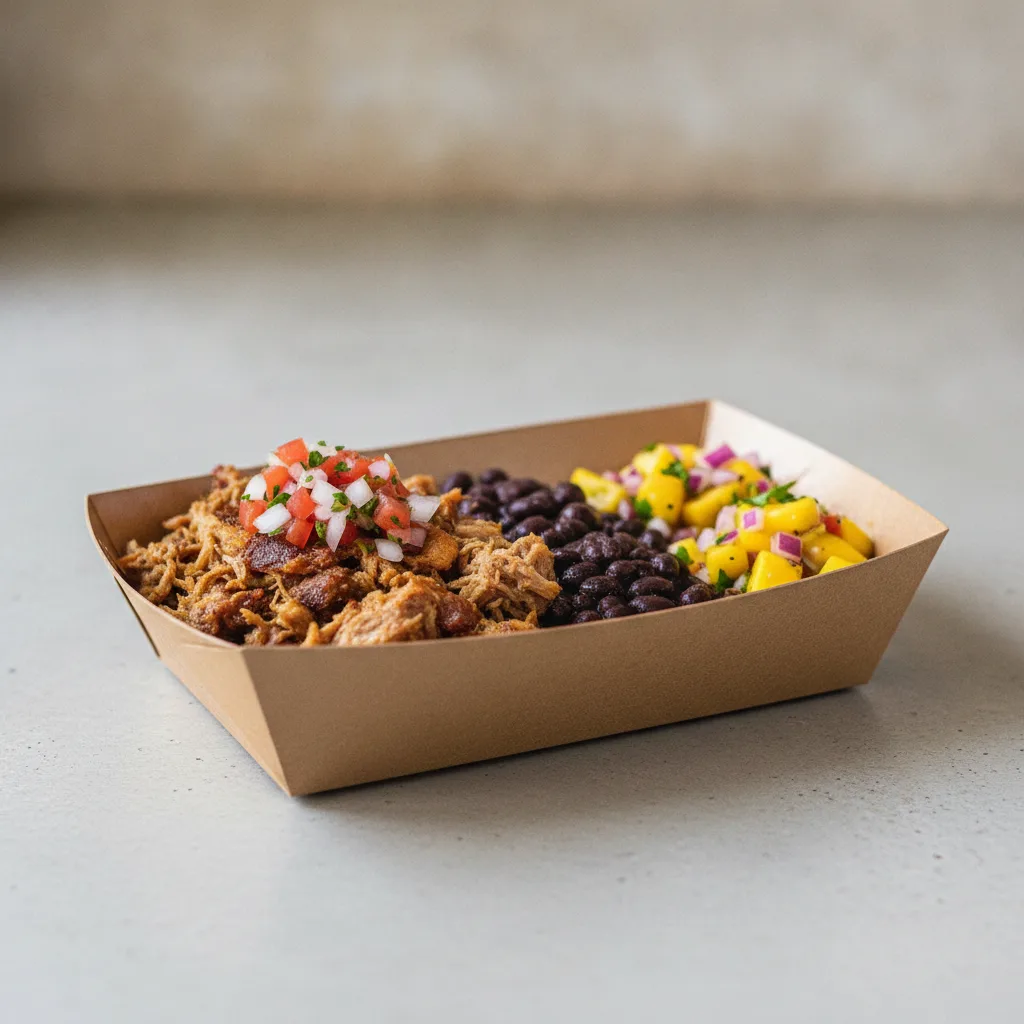 Carnitas Boxed Lunch — Black Beans / Mango Salad Carnitas Boxed Lunch — Black Beans / Mango Salad