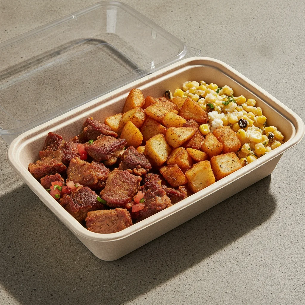 Carnitas Boxed Lunch — Home Fries / Street Corn Salad Carnitas Boxed Lunch — Home Fries / Street Corn Salad