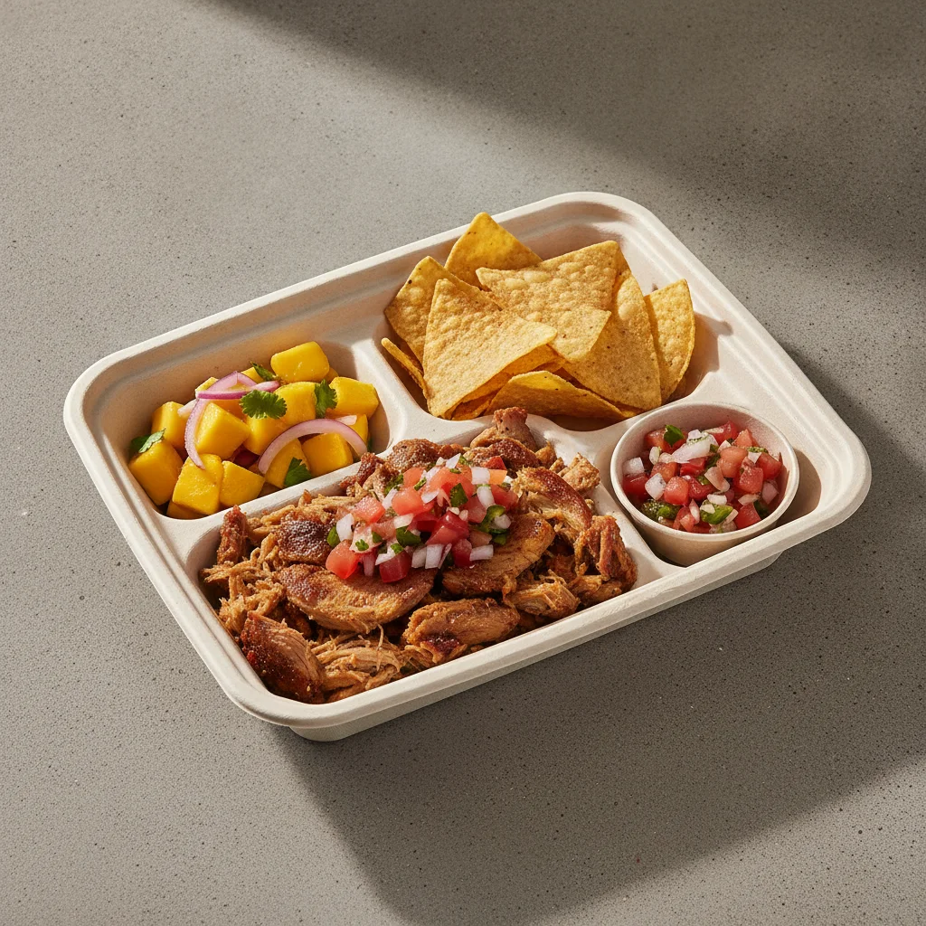 Carnitas Boxed Lunch — Pico and Chips / Mango Salad Carnitas Boxed Lunch — Pico and Chips / Mango Salad